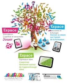 Affiche de présentation de la formation multi-modale représenté par un arbre à palabre multicolore.